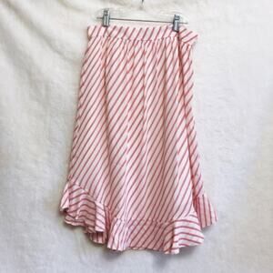 LOFT Pink and White Striped Ruffle Hem Skirt
